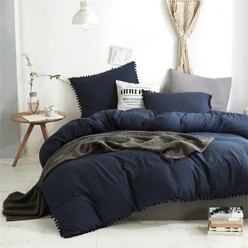 Luxury Furball Tassel Duvet Cover Set by Afralia™ - King Queen Twin Full Size Bedding