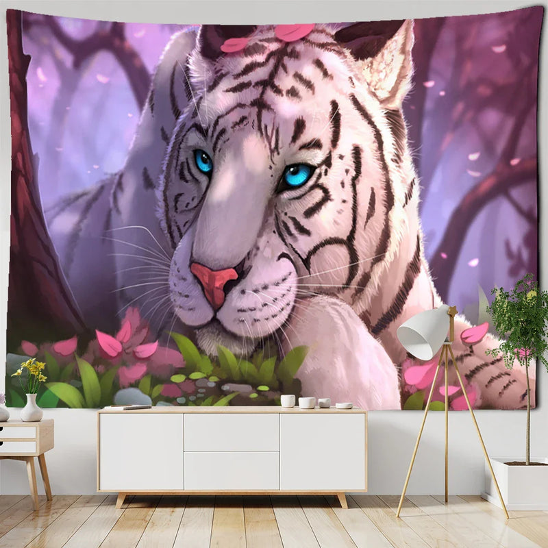 Afralia™ Enchanted Forest Tapestry: Animals, Flowers, Moon - Home Decor