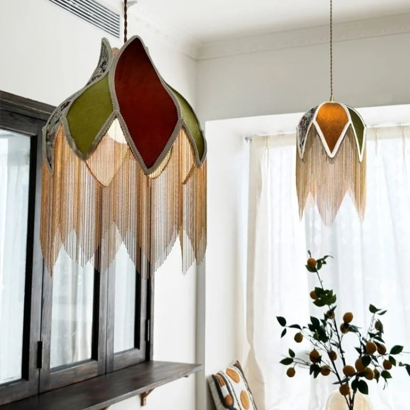 Afralia™ Tassel Cloth LED Pendant Light for Bedroom, Kitchen, Living, Dining Room, Cafe, Loft, Bar