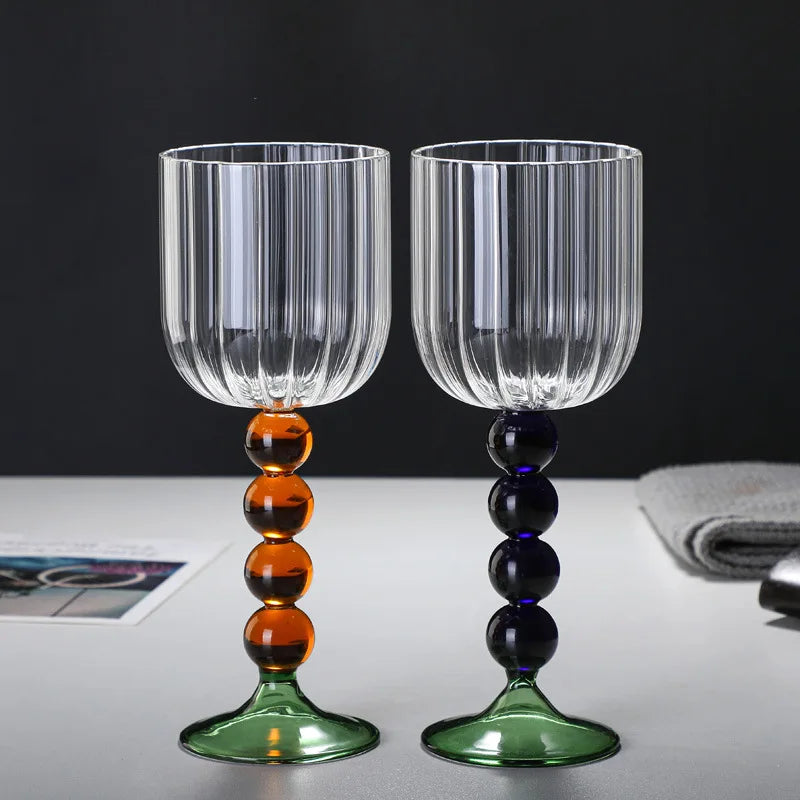 Afralia™ Deluxe 12oz Colored Wine Glass Twister Stem Cup - Heat Resistant Retro Design