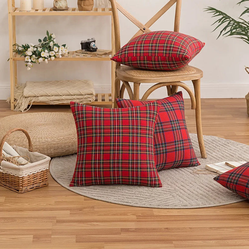 Afralia™ Red Black Plaid Pillow Cover 50x50cm Simple Geometric Print Sofa Decor