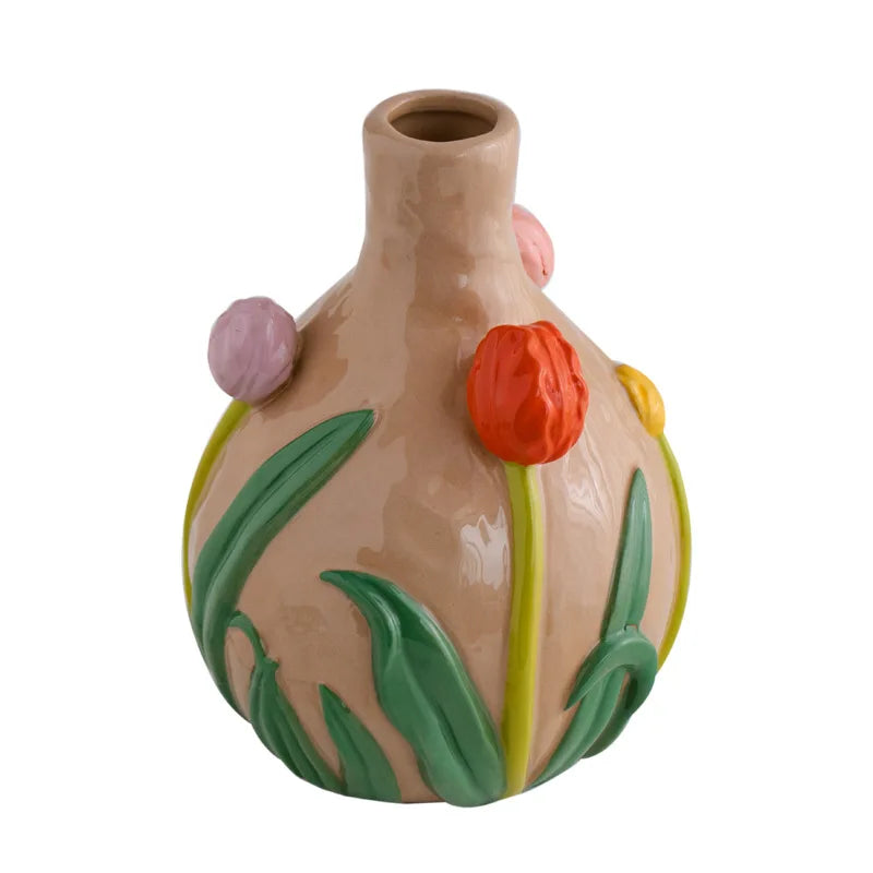 Afralia™ Ceramic Tulip Vase: Handmade Vintage 3D Flower Arrangement Home Decor