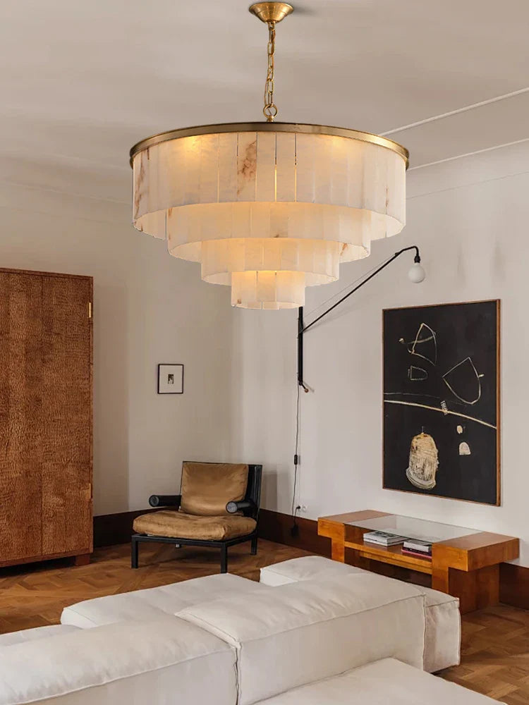 Afralia™ Marble Ceiling Chandelier Dimmable Round Vintage Hanging Lamp - 31" Luxe Dining Room Lighting