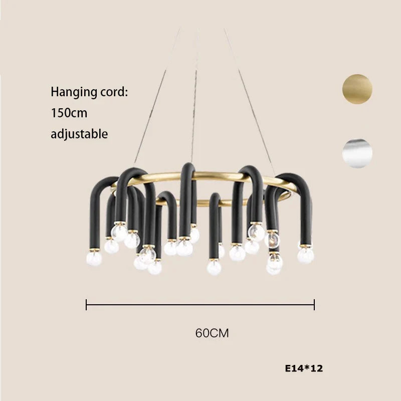 Afralia™ Black Aluminum Tube Dimmable LED Chandelier with U-Shaped Design