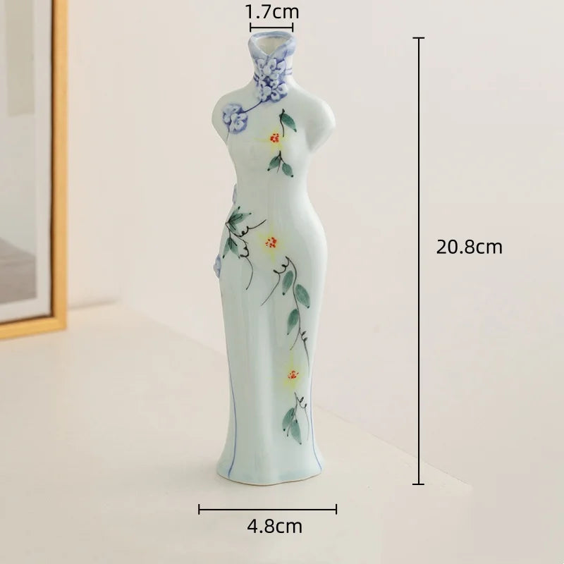 Afralia™ Retro Cheongsam Ceramic Vase Human Figure Maid Home Decor