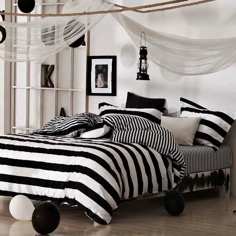 Afralia™ Nordic Cotton Black White Bedding Set: Classic Comforter Single Double Bedroom Decor