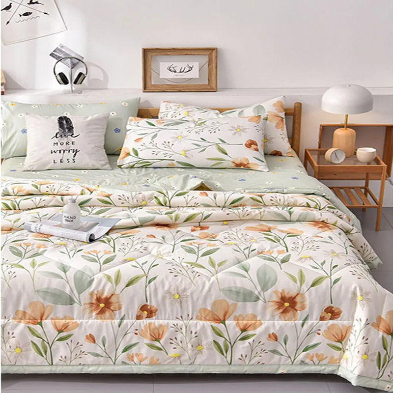Afralia™ Multi Floral Patchwork Cooling Blanket: Skin-friendly Air-Conditioner Quilt with Washed Cotton
