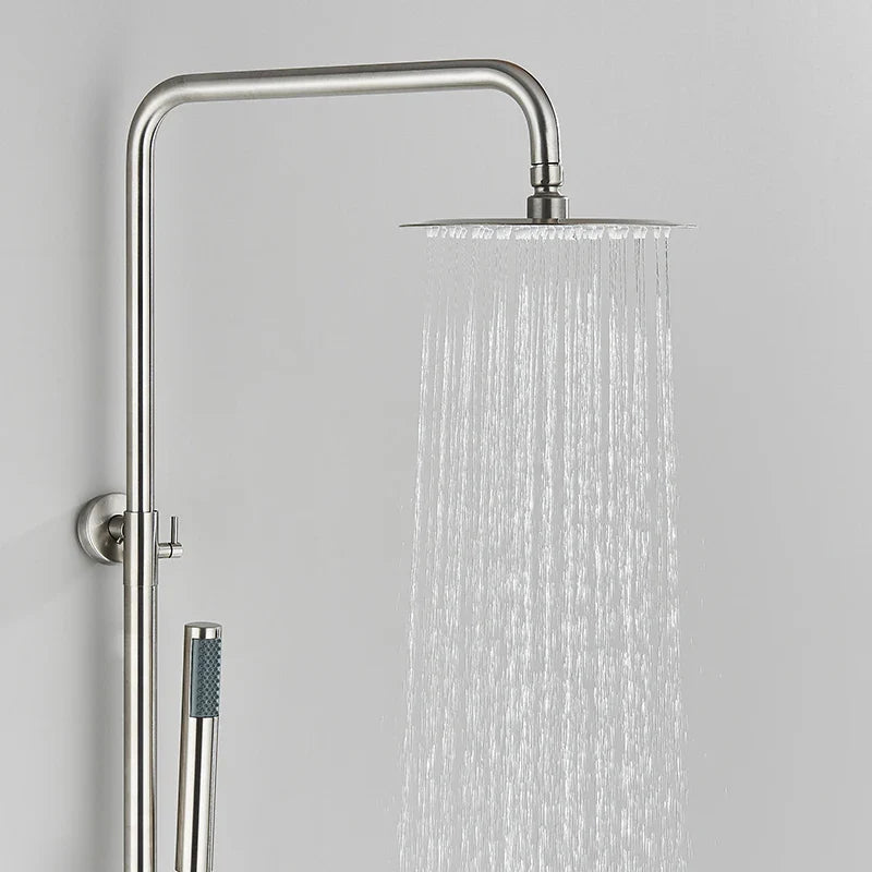 Afralia™ Brushed Nickel Rainfall Shower System with Hot Cold Mixer for Wall Mount