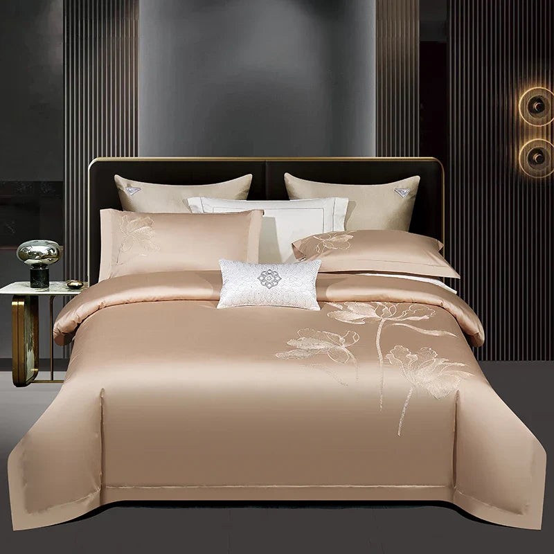 Afralia™ Luxury Flower Embroidery 1000TC Egyptian Cotton Bedding Set - 4Pcs