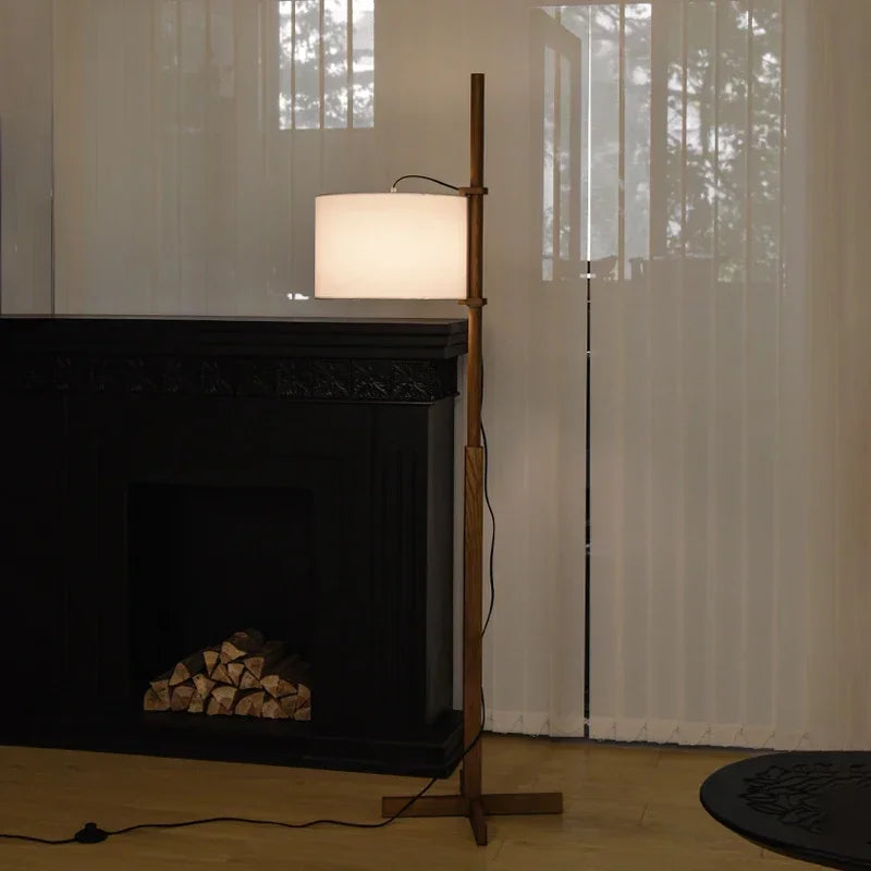 Afralia™ Solid Wood Fabric Shade LED Floor Lamp for Home Decor