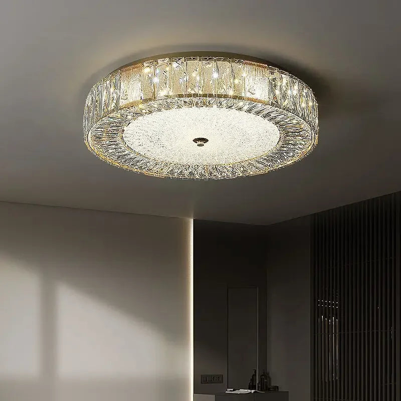 Afralia™ Golden Crystal Ceiling Chandelier: Modern Luxury LED Light Fixture for Living Room