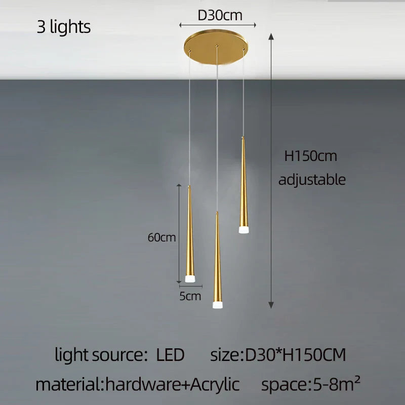 Afralia™ Golden LED Tapered Chandelier for Modern Living Room & Kitchen Lighting
