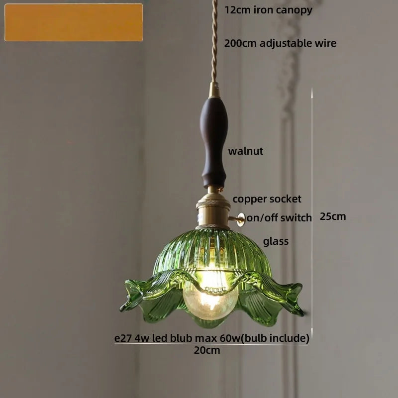 Afralia™ Walnut Wood & Glass LED Pendant Lamp Modern Nordic Style