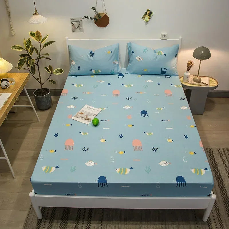 Afralia™ Queen Size Cotton Fitted Sheet Set with Cute Print, Soft and Skin-friendly Bed Cover