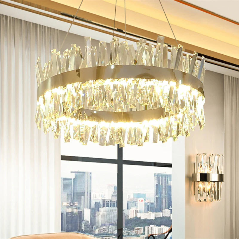 Afralia™ Crystal LED Pendant Light Chrome/Gold Luxury Chandelier for Kitchen Living Room.