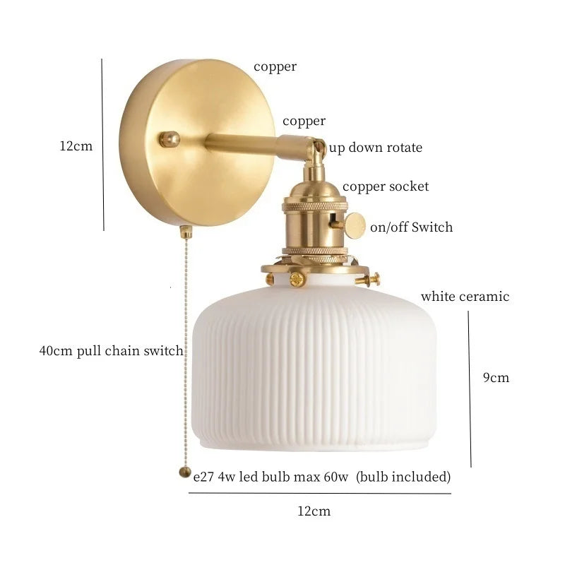 Afralia™ Ceramic LED Wall Sconce Light with Pull Chain Switch