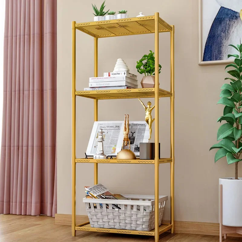 Afralia™ Metal 4-Layer Storage Shelf for Living Room, Bathroom, and Kitchen