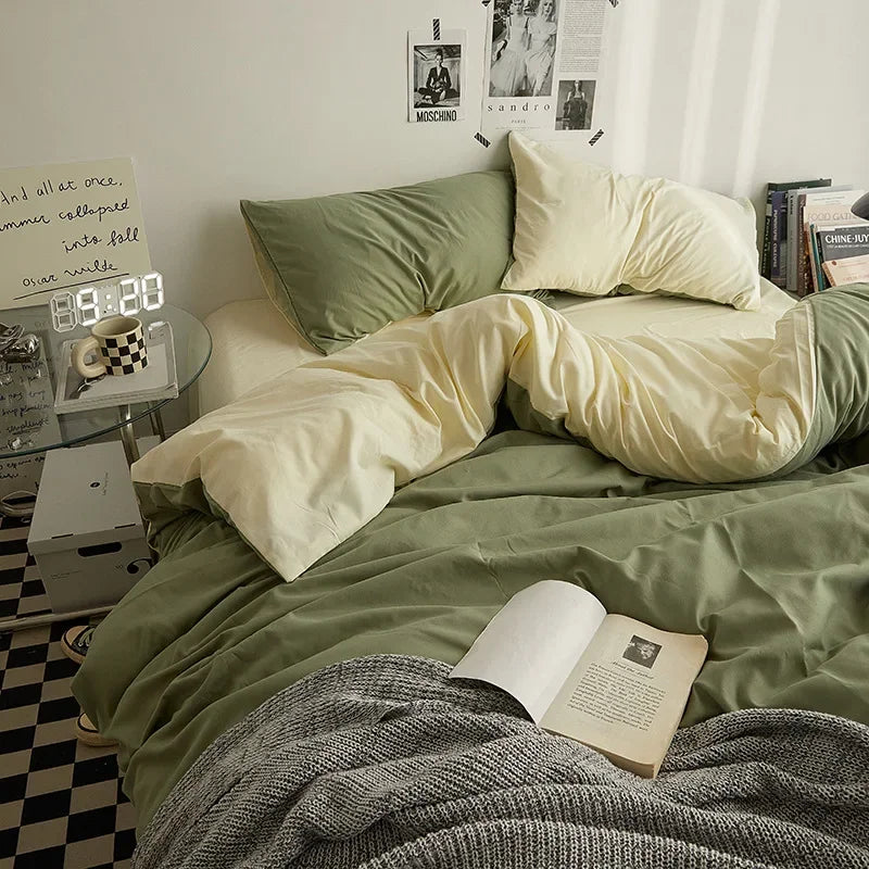 Afralia™ Washed Cotton Duvet Cover Set: Solid Color Bed Sheet Style, Double-Sided Color Matching Comfort, Bedding