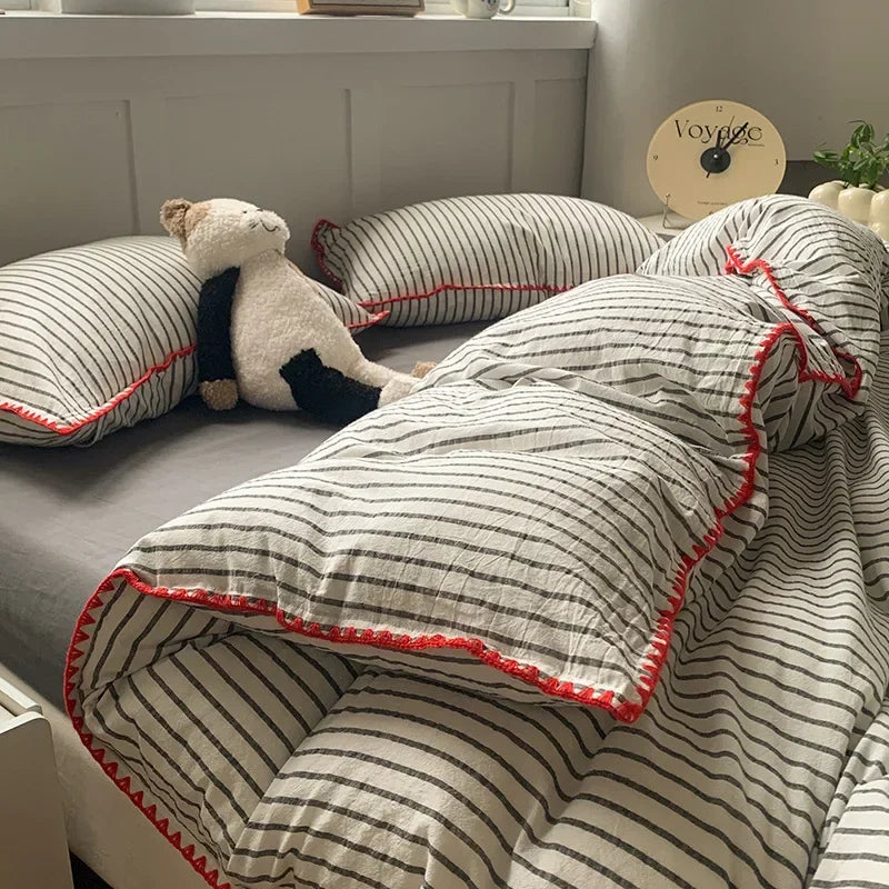 Afralia™ Striped Pure Cotton Bedding Set | Skin Friendly Comforter Cover Sets