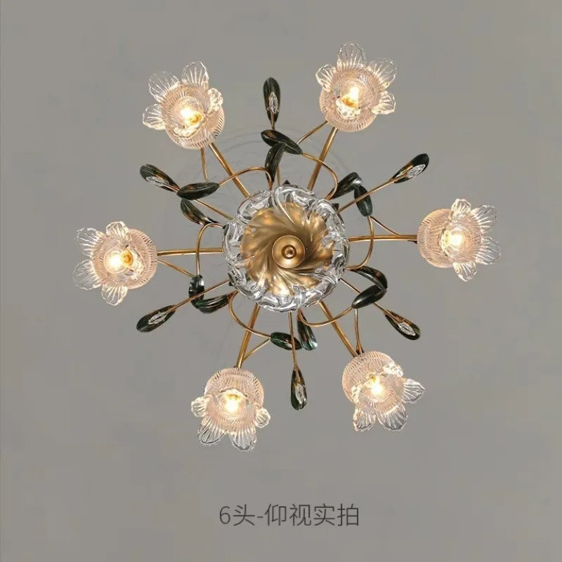 Afralia™ Glass Flower Chandelier: Elegant Retro High-End Lobby Main Light for Home, Restaurant
