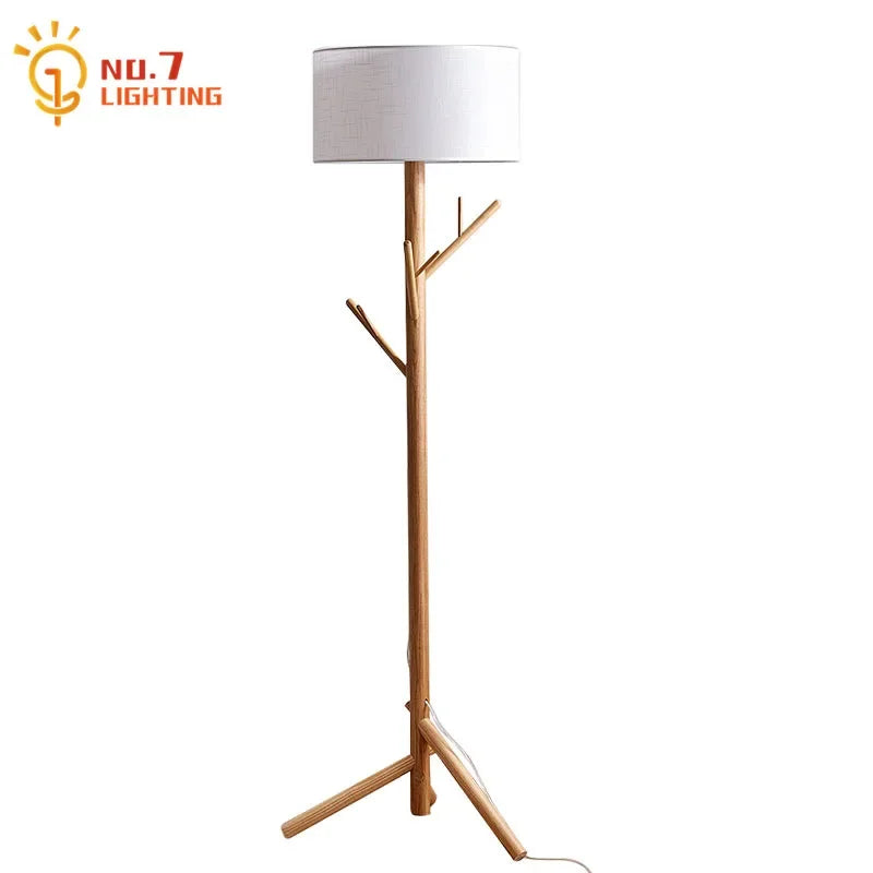 Afralia™ Wabi-sabi Solid Wood Floor Lamp Coat Rack LED E27 Vertical Table Lamp