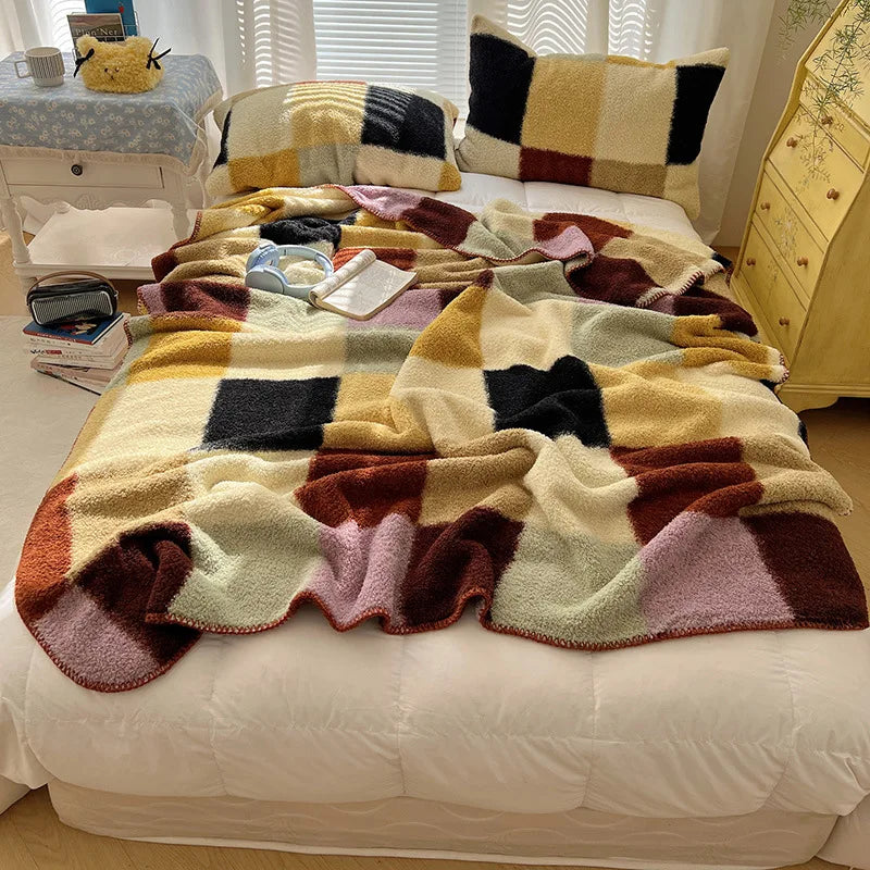 Afralia™ Geometric Printed Half Fleece Sofa Cover: Luxe Bohemian Shawl Blanket for Office Nap