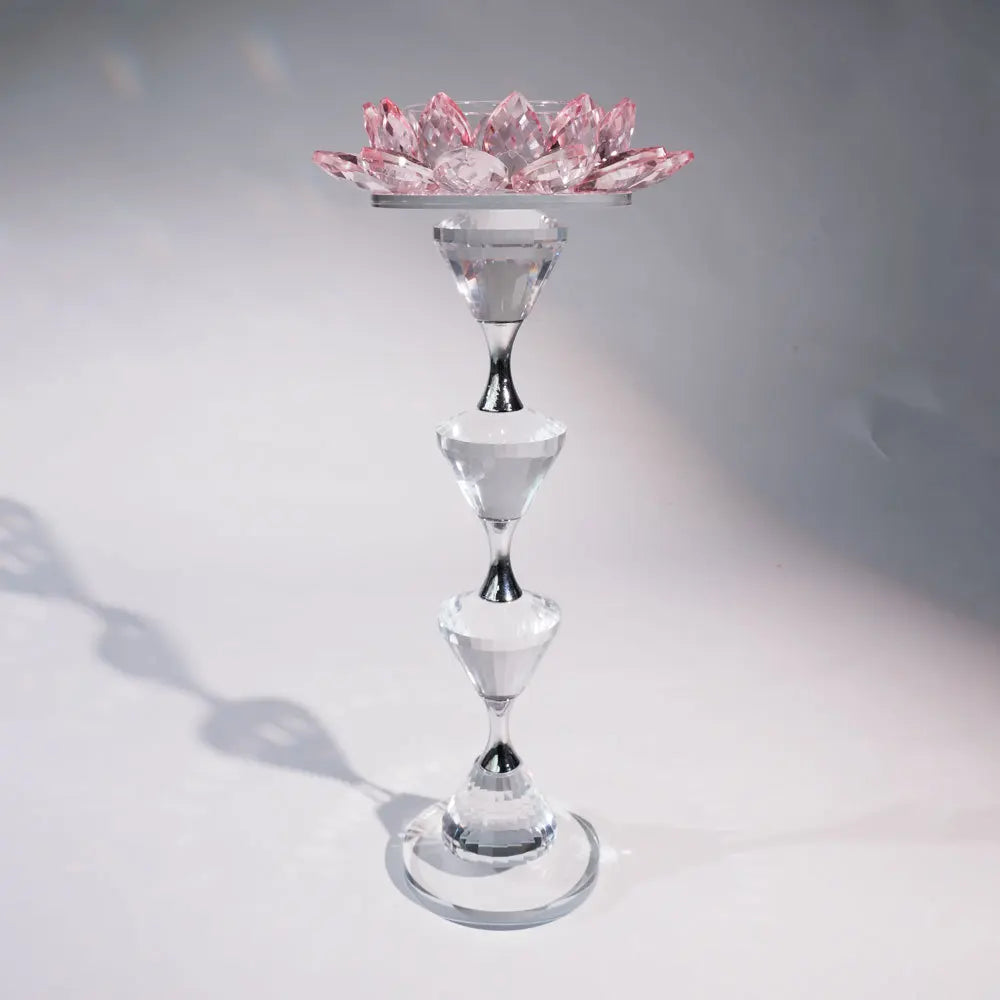 Afralia™ Crystal Lotus Candle Holder Home Decoration Crystal Flower Candlestick