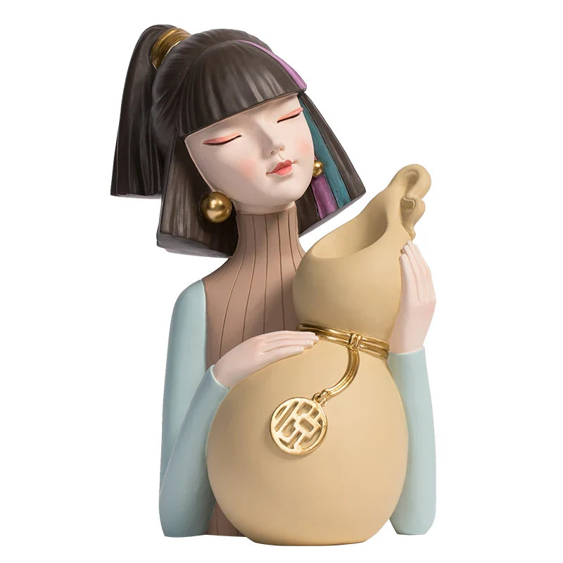 Afralia™ Modern Girl Vase, Resin Ornaments, Office Desk Figurines, Decoration Accessories, Gift