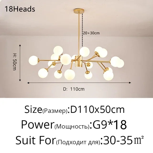 Afralia™ Glass Ball Modern Branch Chandelier - Magic Bean Design for Living Room