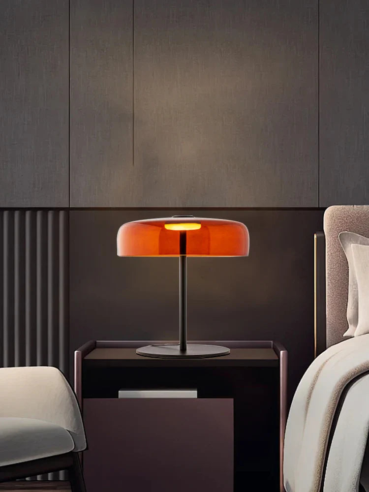Afralia™ Glass Amber Green LED Table Lamp Nightstand Bedroom Living Room Decor