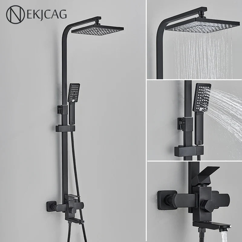 Afralia™ Black Stainless Steel Shower Faucet Set with Waterfall Outlet - Chrome Bathtub Tap