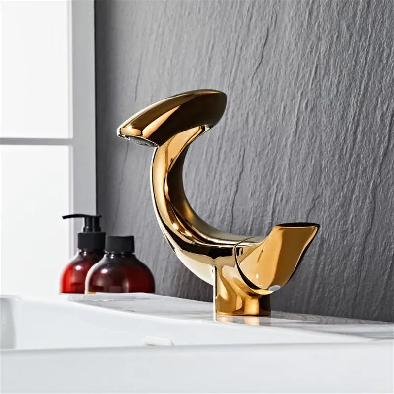 Afralia™ Black Gold Brass Bathroom Faucet Mixer Sink Tap Deck Mounted Chrome Gray