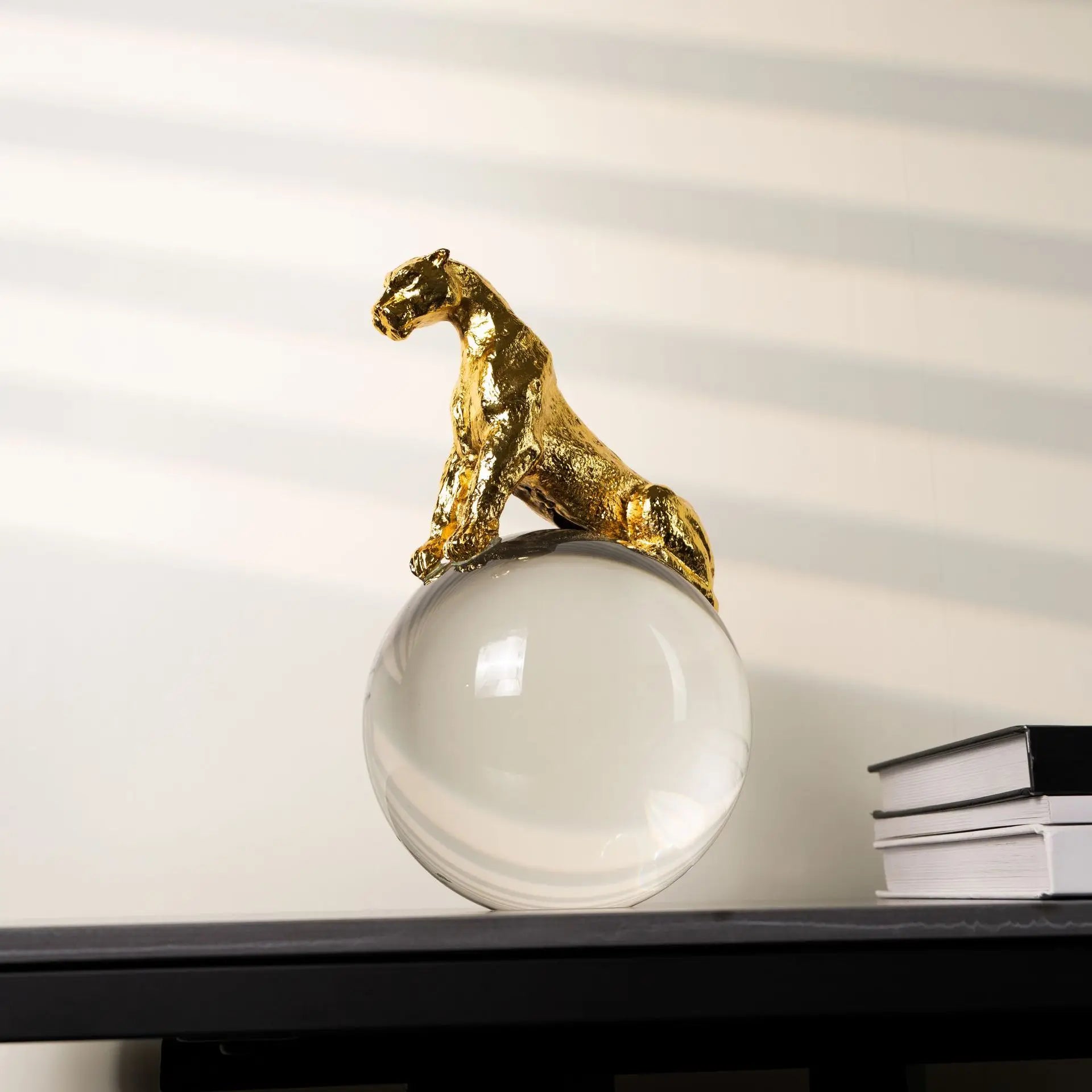 Afralia™ Leopard Crystal Ball Metal Cheetah Sculpture Home Decor