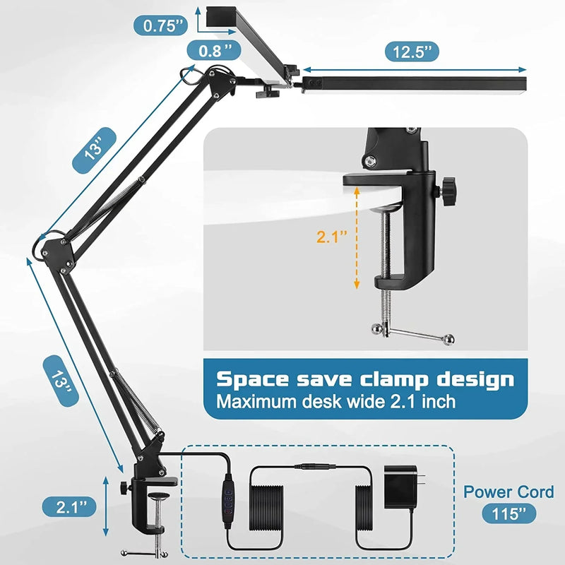 Afralia™ LED Desk Lamp Foldable with Clamp 24W for Office/Study/Working