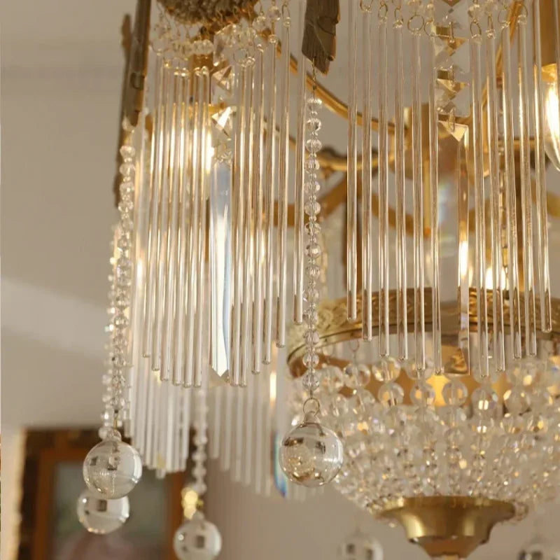 Afralia™ Crystal Tassel Chandelier: French Copper, Artistic Design, High-End Feel for Master Bedroom