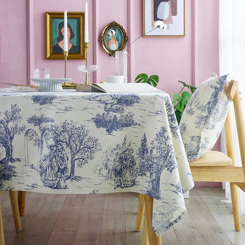 Blue Retro Pastoral Tablecloth Pillow by Afralia™ for Kitchen Decor & Table Settings