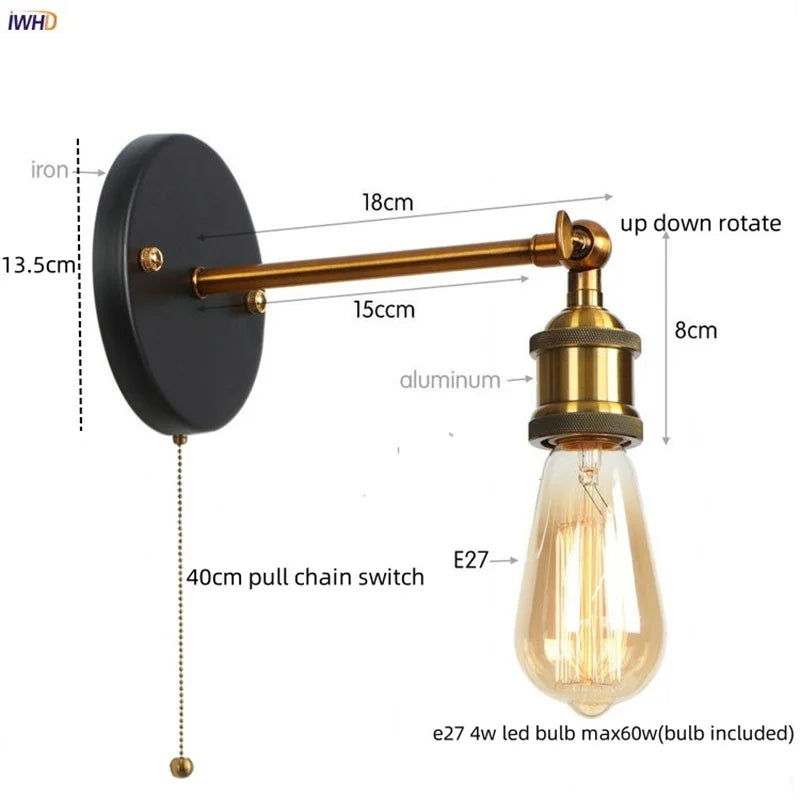Afralia™ Gold Industrial LED Wall Lamp for Loft Stair & Bedroom Lighting
