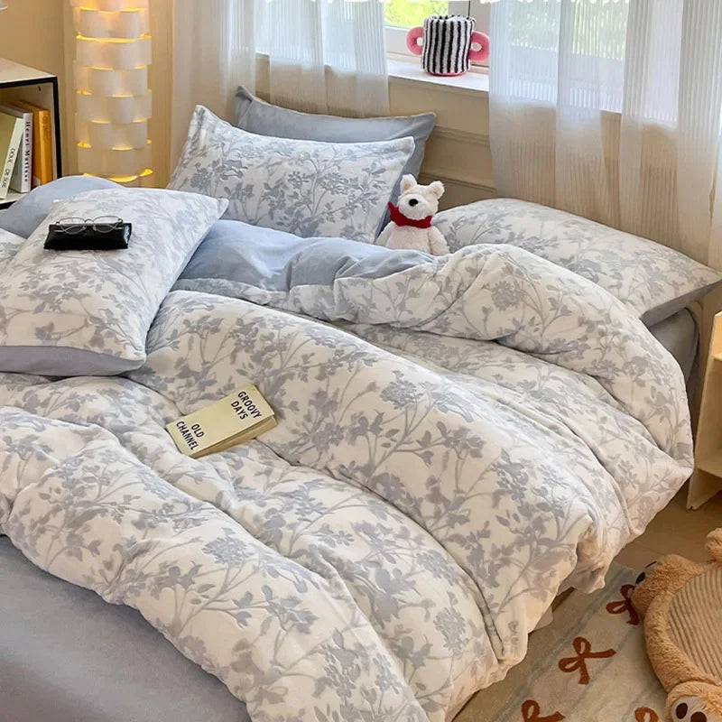 Afralia™ Plush Milk Velvet Bedding Set for Double Bedsheet Duvet Cover, Winter Warm Comforter