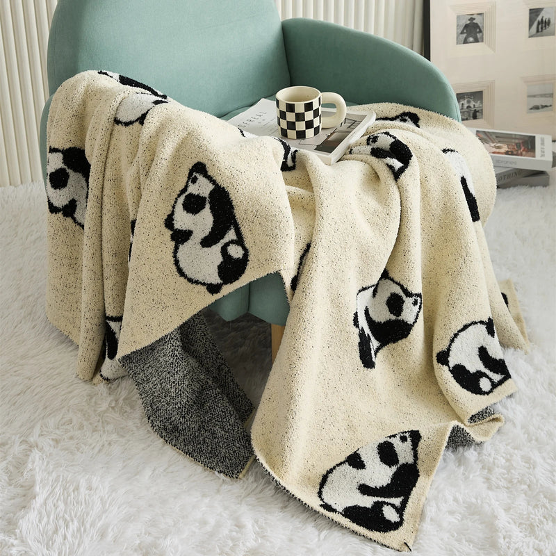 Afralia™ Kawaii Panda Jacquard Throw Blanket