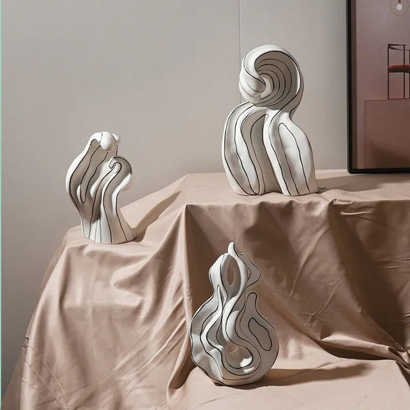 Afralia™ Ceramic Curl Sculpture Decor Modern Porcelain Figurine Room Decoration