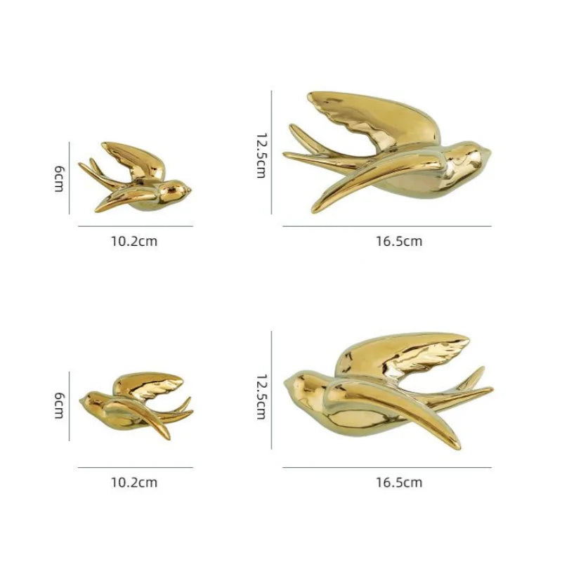 Afralia™ Golden Bird Swallow Sculpture Wall Decor Three-dimensional Handicrafts