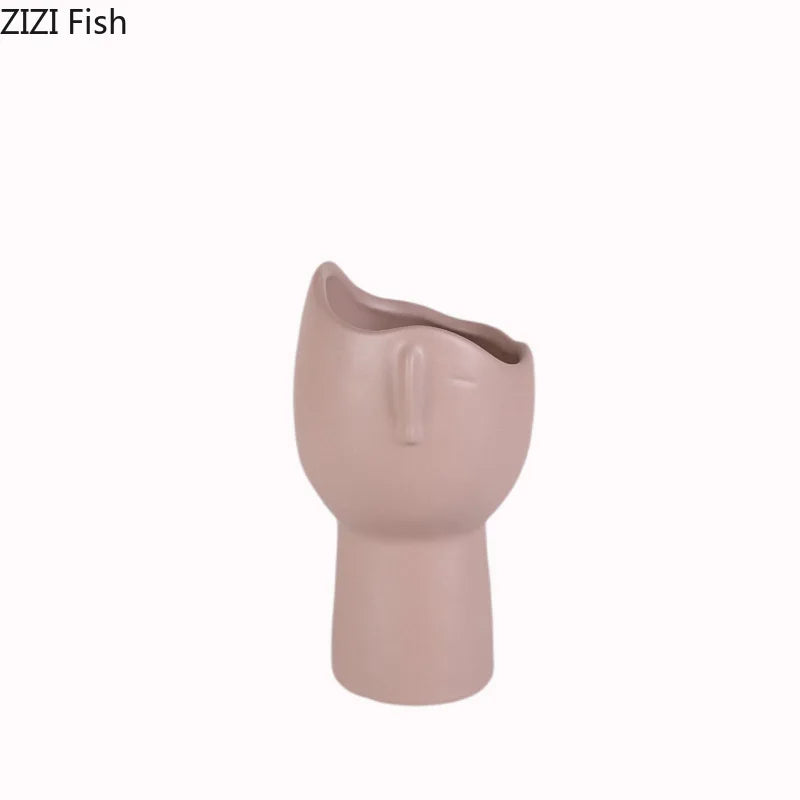 Afralia™ Abstract Face Ceramic Vase for Table Flowers Decoration