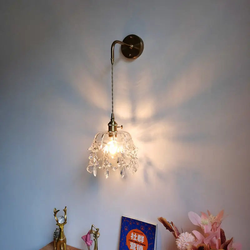 Afralia Crystal Copper LED Wall Sconce Light for Home Decor & Indoor Lighting