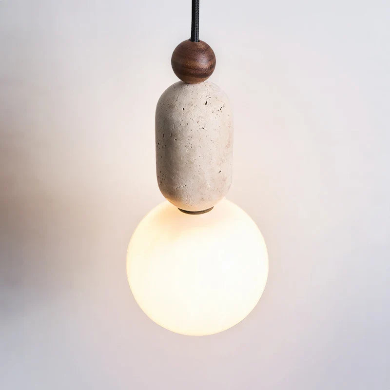 Afralia™ Yellow Travertine Stone Glass LED Pendant Lamp for Children's Room and Living Space