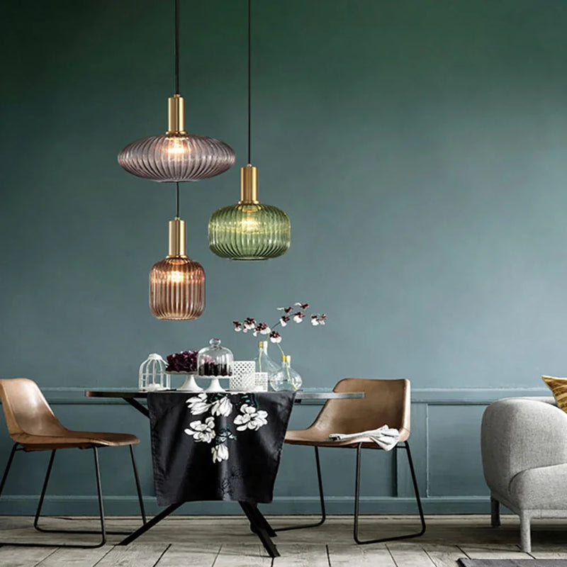 Afralia™ Striped Glass Pendant Lights: Elegant Illumination for Your Space