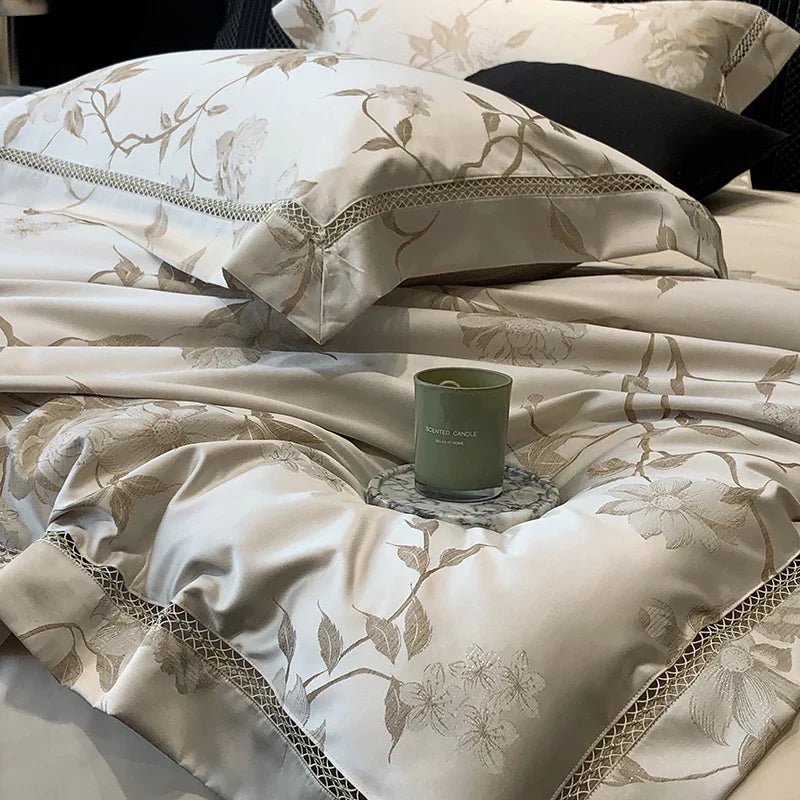 Afralia™ Silky Satin Jacquard 1000TC Egyptian Cotton Luxury Bedding Set