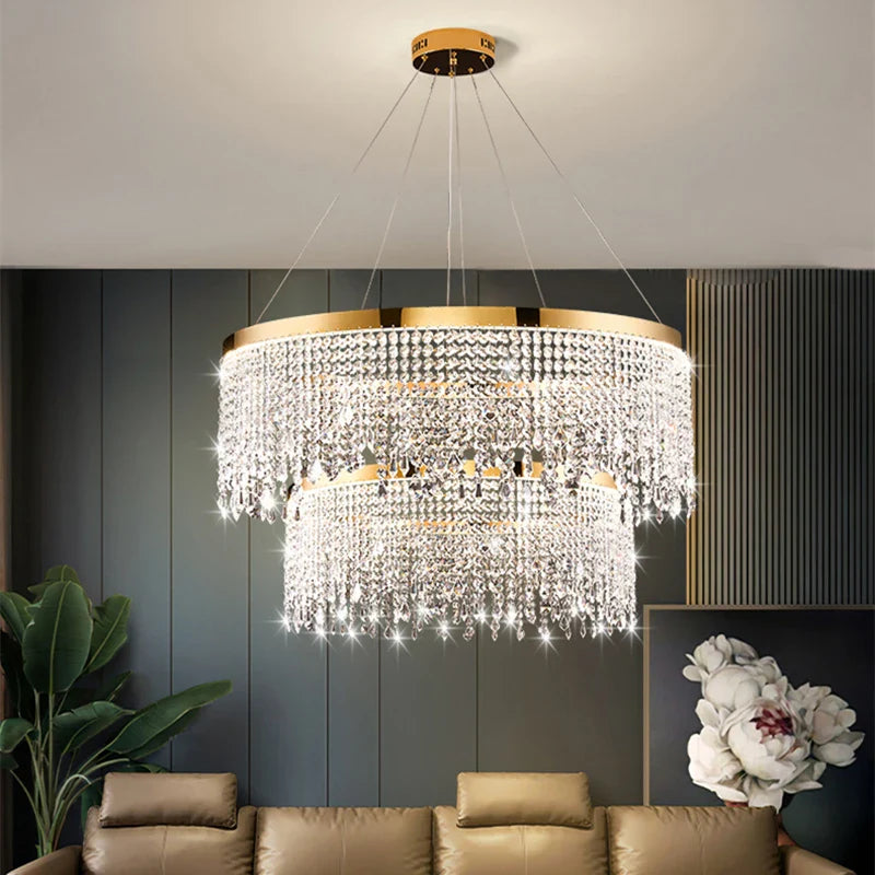 Afralia™ Crystal Water Curtain Pendant Chandelier - Luxury LED Lighting for Home, Hotel, and More