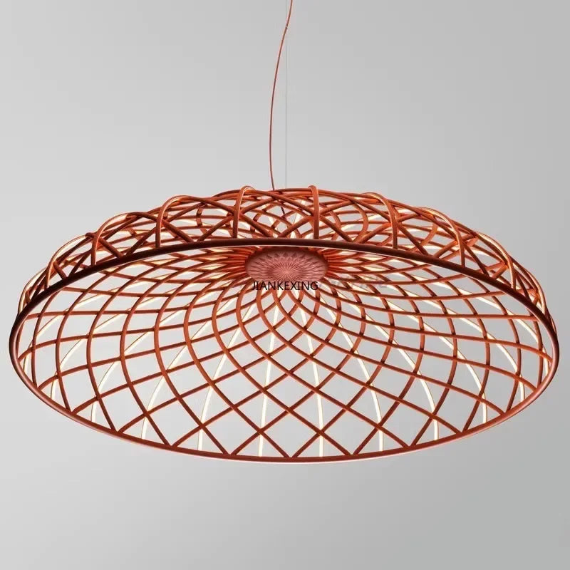 Afralia™ SKynest Rope LED Chandelier: Circular Woven Fireworks Light for Living Room & Restaurant