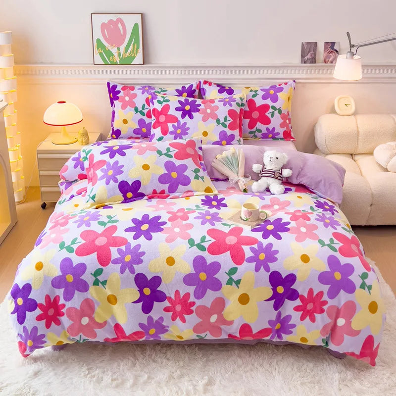 Afralia™ Winter Cartoon Crystal Velvet Bedding Set - Queen Size Warm Duvet Cover