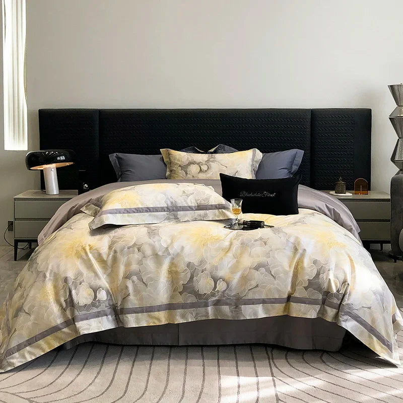 Afralia™ Luxury Flowers 1000TC Egyptian Cotton Bedding Set: 1 Duvet Cover, 1 Sheet, 2 Pillowcases